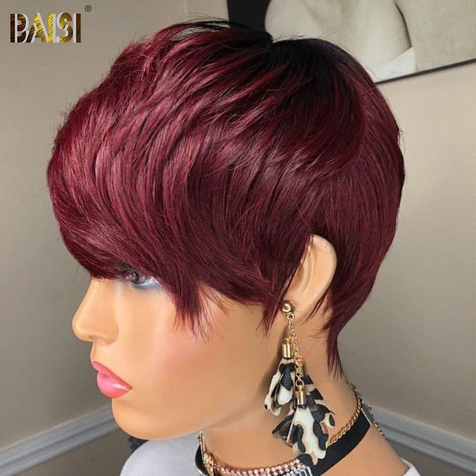 BAISI piccolo taglio di capelli rosso bordeaux 99J in 100% veri capelli umani