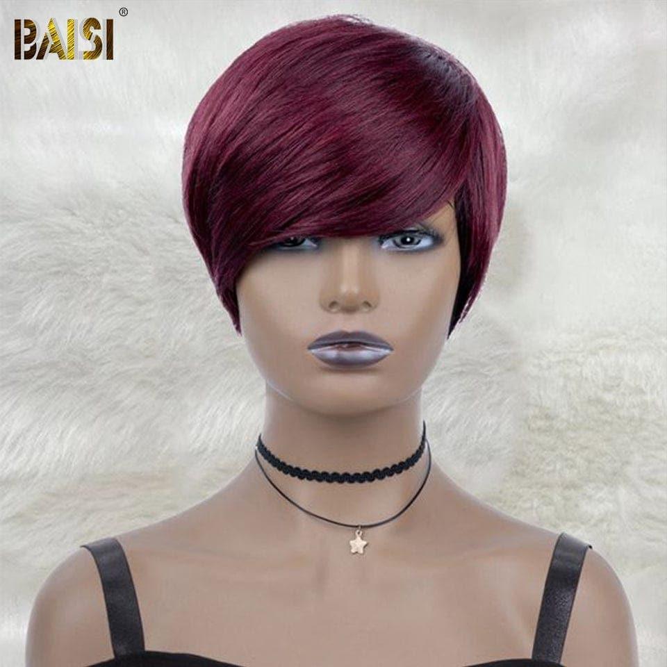 BAISI piccolo taglio di capelli rosso bordeaux 99J in 100% veri capelli umani
