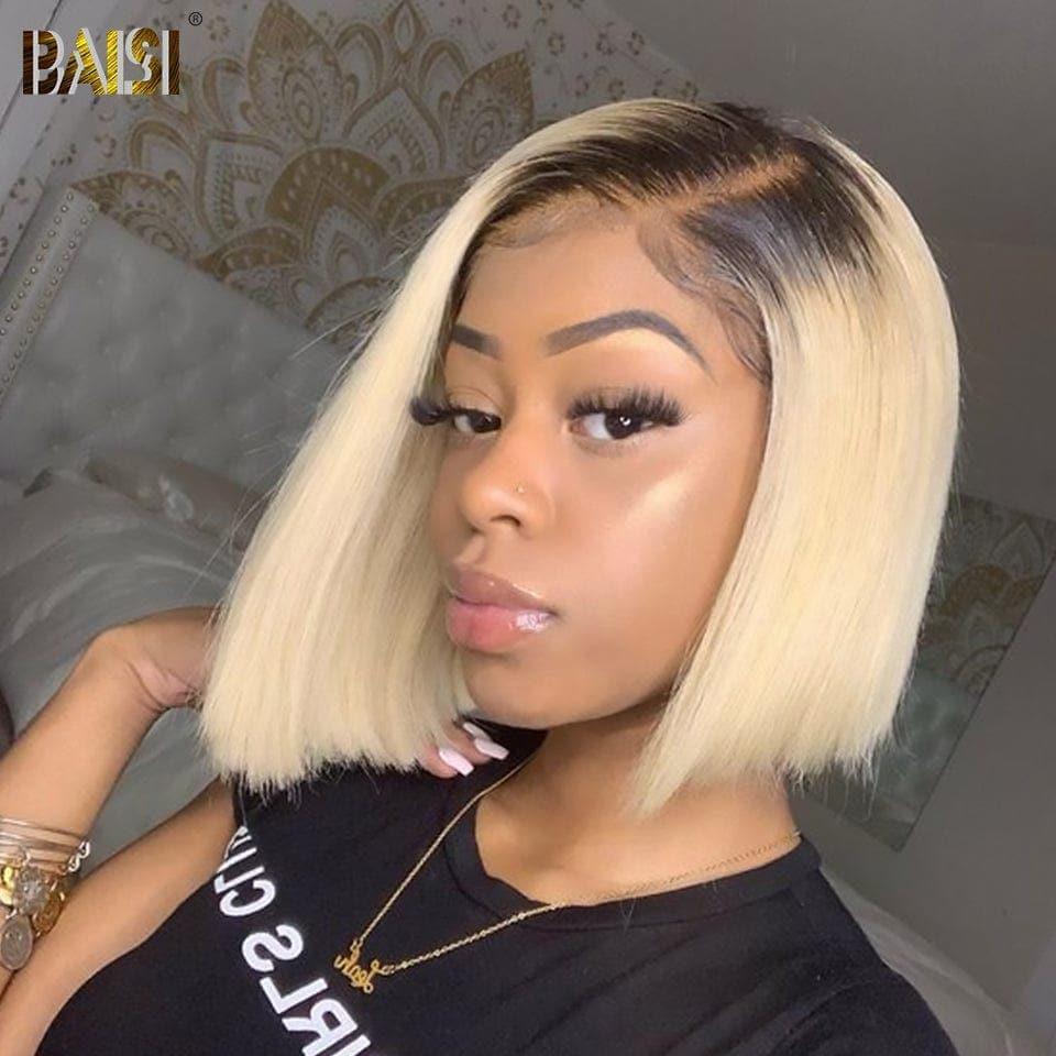 BAISI Lace Frontal Perruque Bob Carrée lisse en Couleur ou Boucles 66€ en 100% Cheveux Humain
