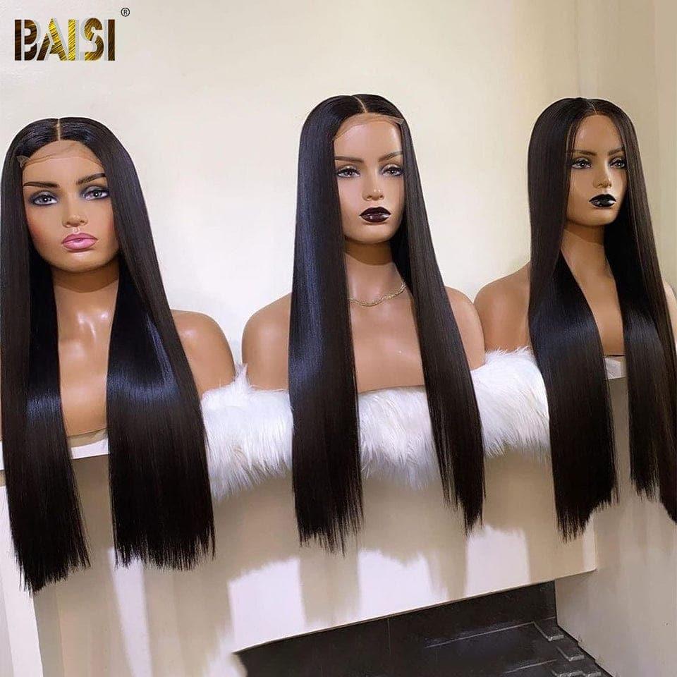 BAISI Achetez 2 perruques minimum au prix d'usine fournisseur 4x4 Closure Perruque Lisse En 100% Cheveux Humains En Cheveux Indians Brésiliens De Bonne Qualité (Pas besoins de code)