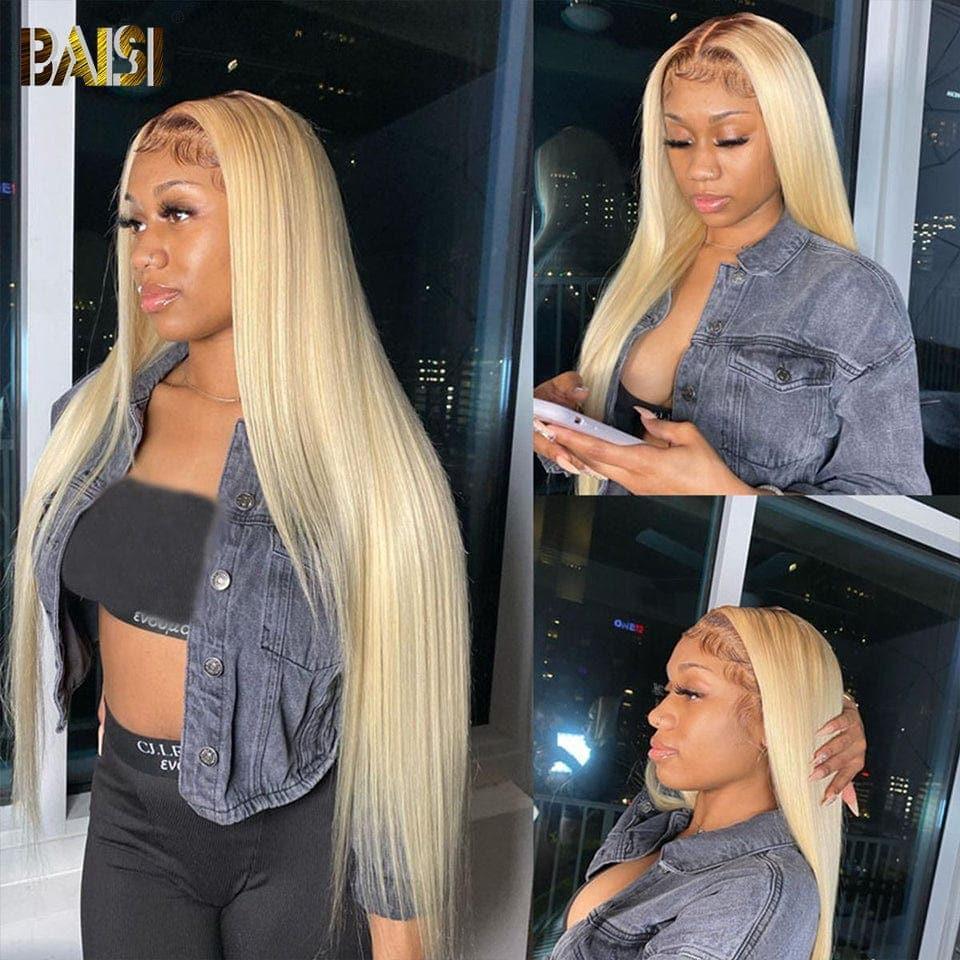 BAISI Achetez 2 perruques minimum au prix d'usine fournisseur 13X4 Frontal Perruque Lisse En Blonde Avec Racines Marron #4#613 En 100% Vrais Cheveux Humains (Pas Besoins De Code)