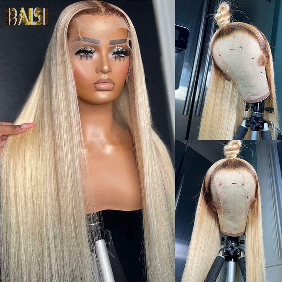 BAISI Achetez 2 perruques minimum au prix d'usine fournisseur 13X4 Frontal Perruque Lisse En Blonde Avec Racines Marron #4#613 En 100% Vrais Cheveux Humains (Pas Besoins De Code)