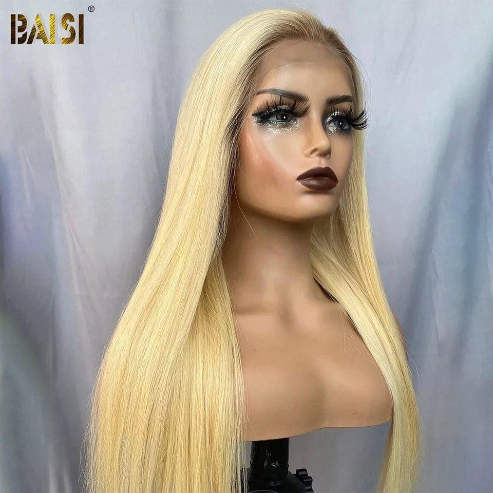 BAISI 13X4 Frontal Wig Straight In Blonde With Brown Roots #4#613 In 100% Real Human Hair