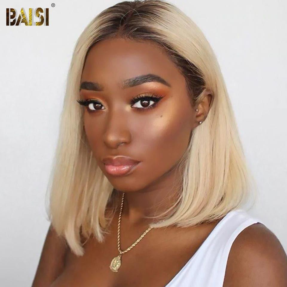 BAISI Lace Frontal Perruque Bob Carrée lisse en Couleur ou Boucles 66€ en 100% Cheveux Humain