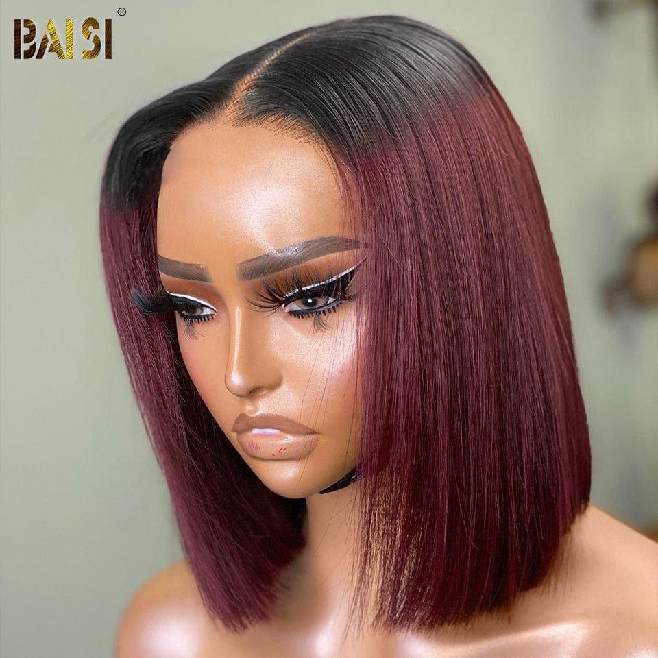 BAISI Acquista almeno 2 parrucche al prezzo di fabbrica fornitore 13X4 lace frontal parrucca liscia 28 Pollici 159€ o 4x4 Parrucca Quadrata Liscia Rosso Bordeaux #1B#99J Pre-plucked Non serve colla in 100% Capelli Grezzi (Non serve codice)