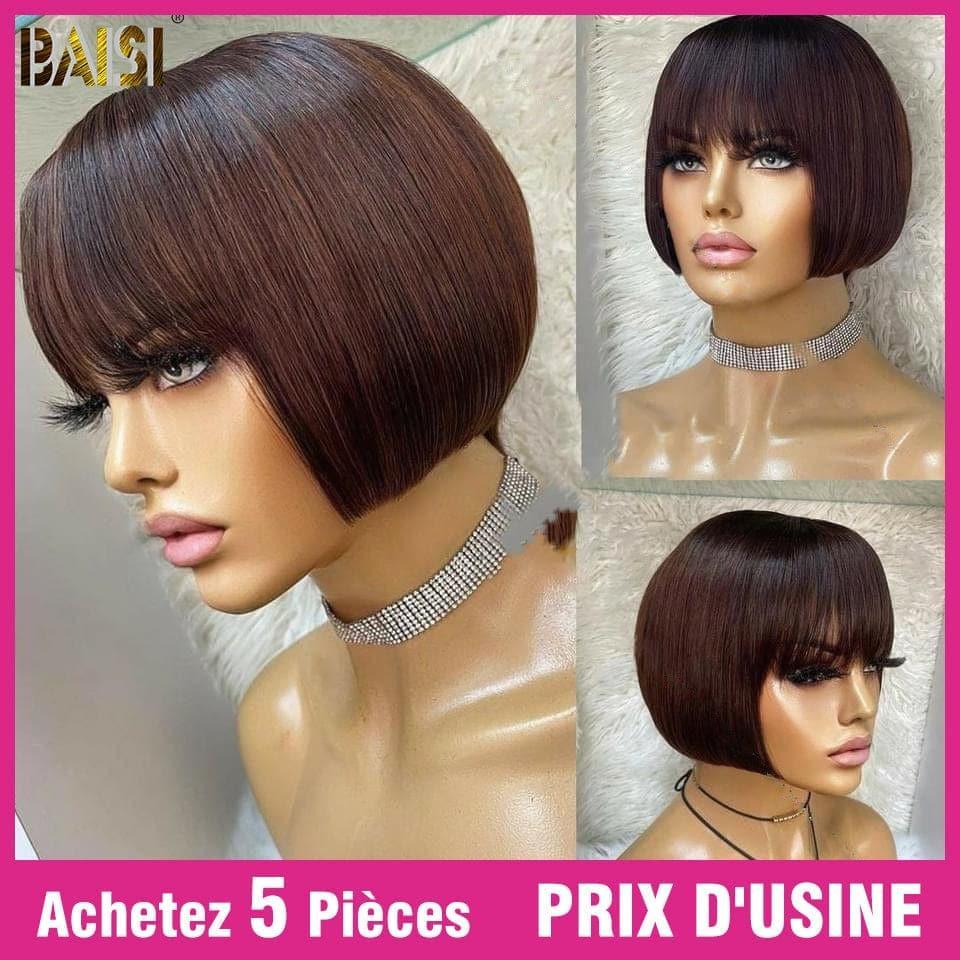BAISI Achetez 2 perruques minimum au prix d'usine fournisseur COUPE CHINOISE SANS LACE PERRUQUE BOB lisse #1BMIX#4 AVEC FRANGE ou egg wave 99J 12 pouces ou noir 8 pouces 69 euro (Pas Besoin de Code)