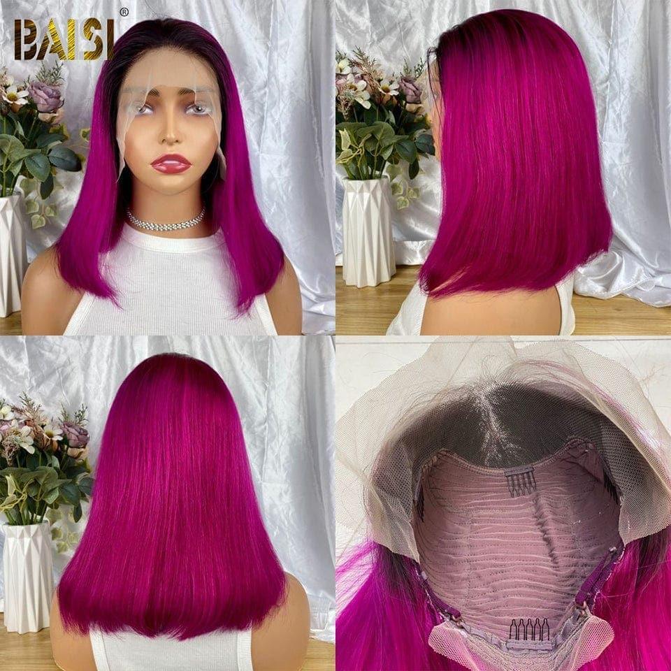 BAISI T Part Lace Peruca reta 1B rosa em cabelo 100% humano