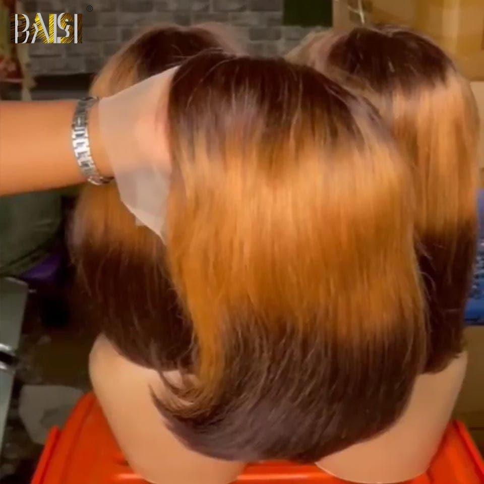 BAISI 13X4 frontal perruque bob lisse en couleur #4#27#4 en 100% vrais cheveux humains
