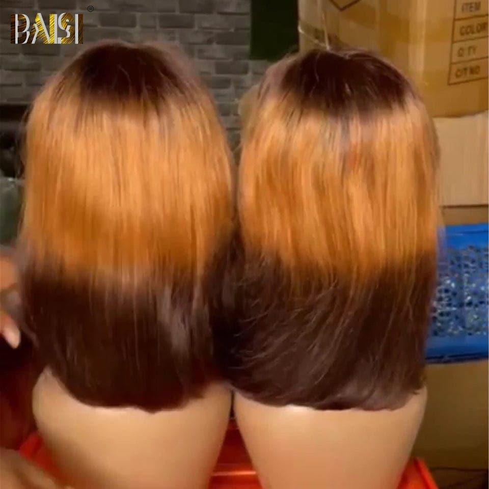 BAISI Achetez 2 perruques minimum au prix d'usine fournisseur 13X4 frontal perruque bob lisse en couleur #4#27#4 en 100% vrais cheveux humains(Pas Besoin De Code)