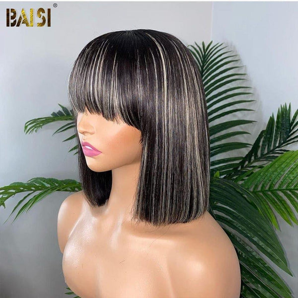 BAISI COUPE CHINOISE NOIR MIX BLONDE SANS LACE PERRUQUE BOB LISSE AVEC FRANGE #1BMIX#613