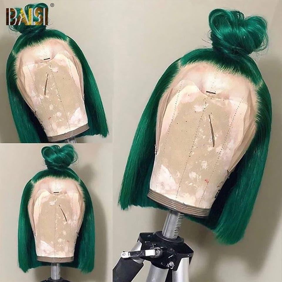 BAISI 13x4 frontal reto Bob peruca em verde esmeralda corte quadrado em cabelo 100% humano real Compre 5 peças PREÇO DE FÁBRICA (sem necessidade de código)