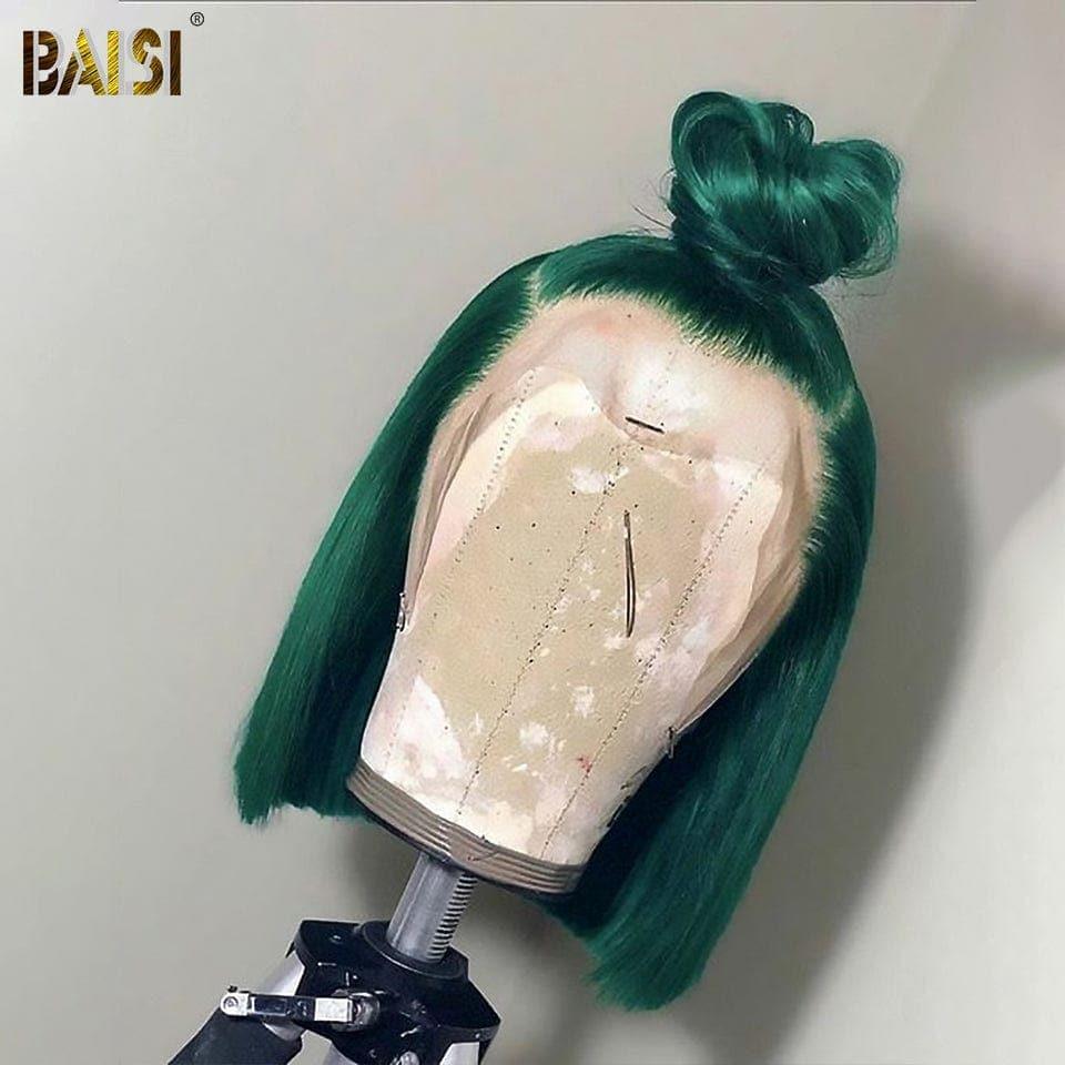 BAISI 13x4 frontal reto Bob peruca em verde esmeralda corte quadrado em cabelo 100% humano real Compre 5 peças PREÇO DE FÁBRICA (sem necessidade de código)