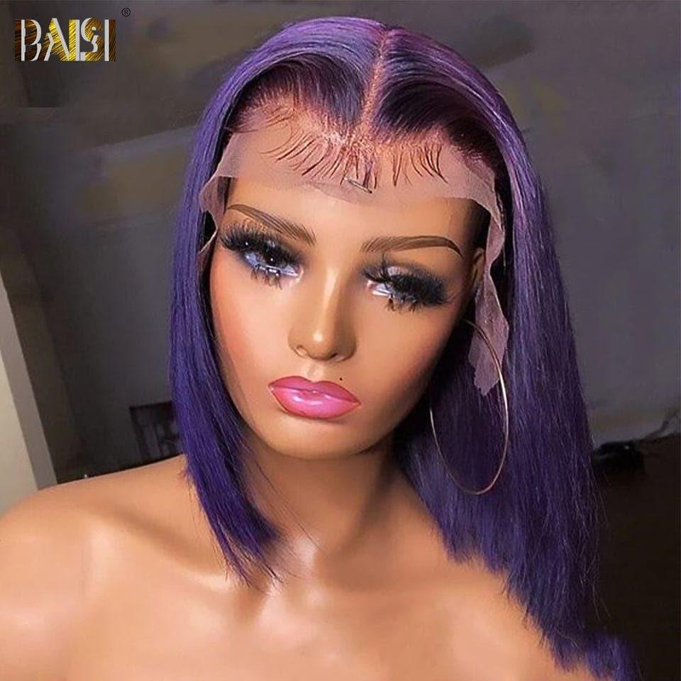 BAISI 13x4 Frontal Straight Bob Wig Em Roxo Quadrado Corte Em 100% Cabelo Humano Real Compre 5 peças PREÇO DE FÁBRICA (sem necessidade de código)