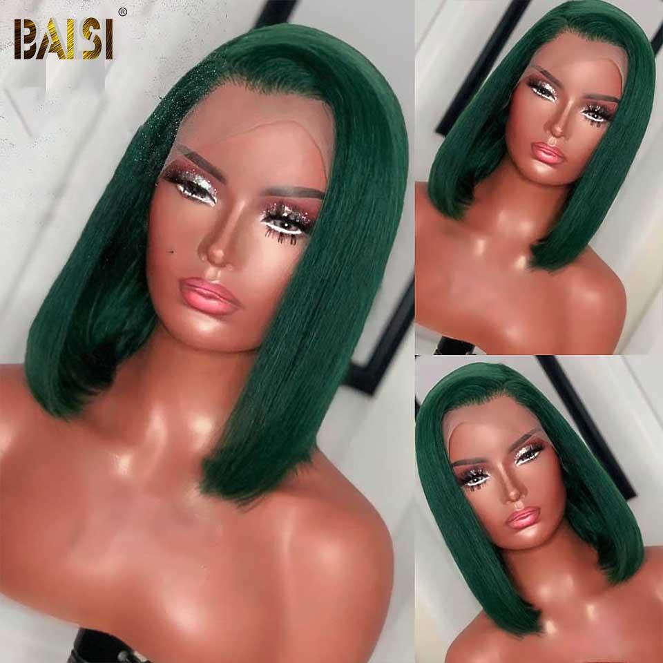 BAISI 13 x 4 Frontal Straight Bob Perücke in Smaragdgrün Square Cut 100 % Echthaar