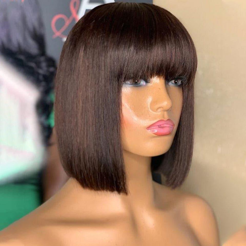 BAISI PERRUQUE sans Colle Lisse avec Frange 18 Pouces 99 € ou SDD BONE Straight Vietnam hair Bob 10 pouce 79€ NOIR ou Lisse Marron #4 FRANGE 10 et 18 POUCE FABRIQUÉ À LA MACHINE