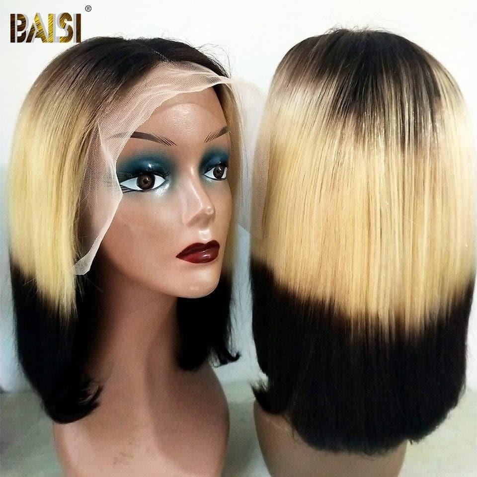 BAISI 13X4 frontal perruque bob lisse en couleur #1B/#613/#1B en 100% vrais cheveux humains