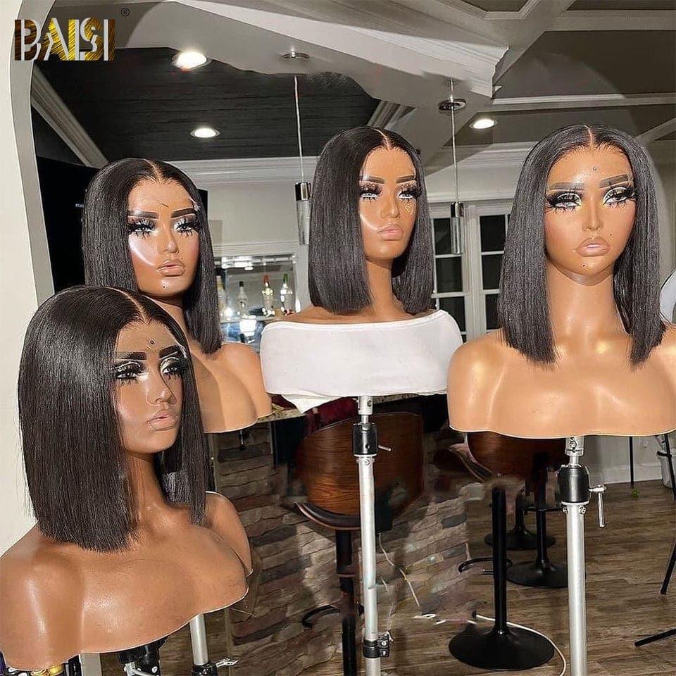 BAISI Achetez 2 perruques minimum au prix d'usine fournisseur en France TVA 0€ 48H arrivé 4x4 perruque bob Pré-plucked Pas Besoin de Colle en 100% Raw Hair Lace déjà couper (Pas Besoin de Code)