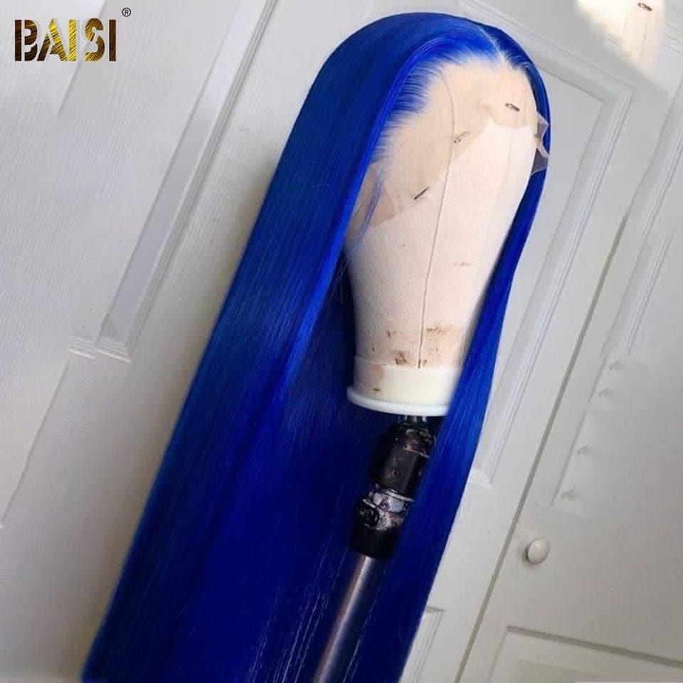 BAISI Achetez 2 perruques minimum au prix d'usine fournisseur 13x4 Lace Frontal Perruque Lisse En Bleu En 100% Cheveux Humains (Pas Besoins De Code)