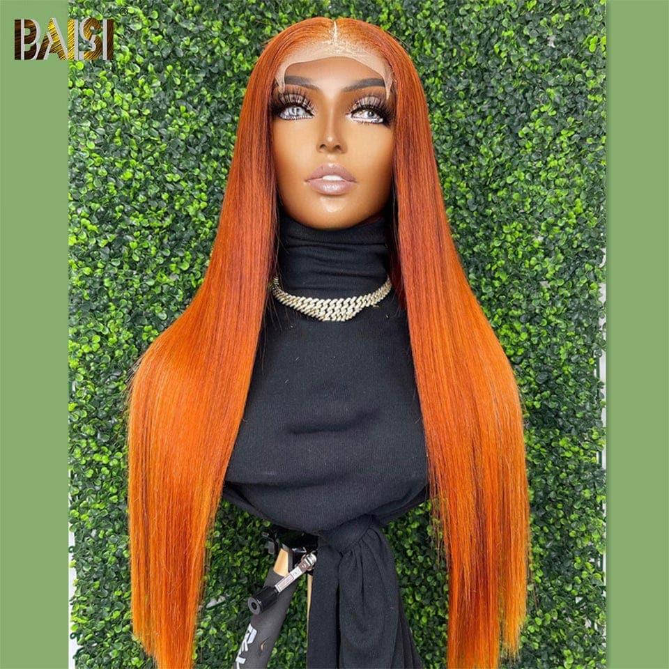 BAISI 13X4 lace Perruque Lisse Gingembre Orange en 100% Cheveux Humains
