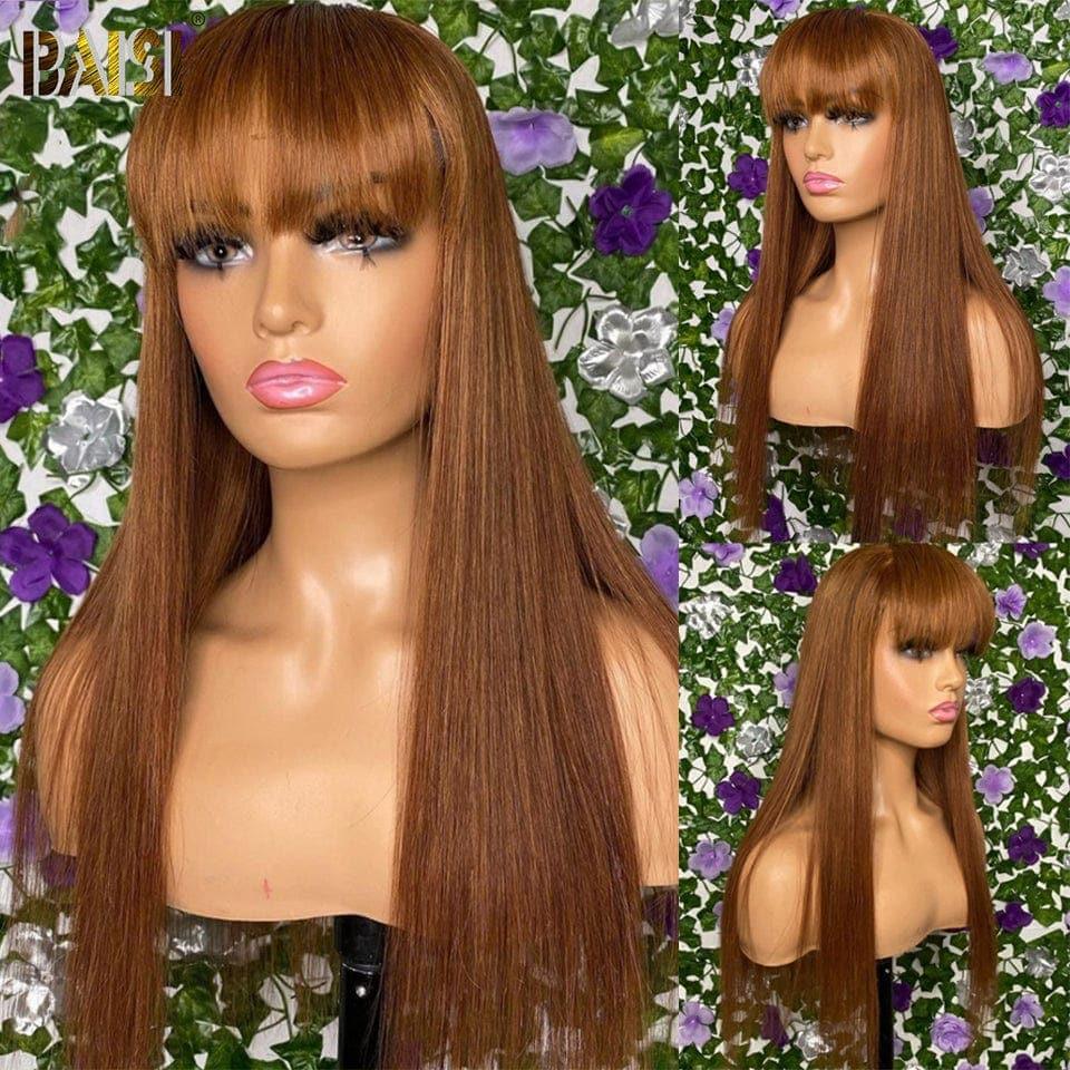 BAISI Achetez 2 perruques minimum au prix d'usine fournisseur 13x4 Lace Frontal Perruque Lisse Marron #4 Avec Frange en 100% Cheveux Humains (Pas Besoin de Code)