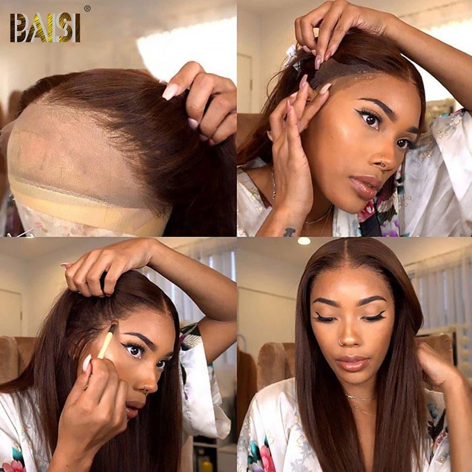 BAISI Achetez 2 perruques minimum au prix d'usine fournisseur 13x4 Lace Frontal Perruque Lisse Marron #4 En 100% Cheveux Humains (Pas Besoin de Code)
