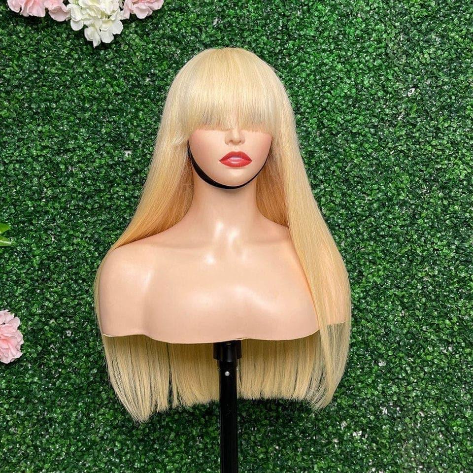 Parrucca frontale diritta BAISI 13X4 con frangia in bionda 613# in capelli umani veri al 100%