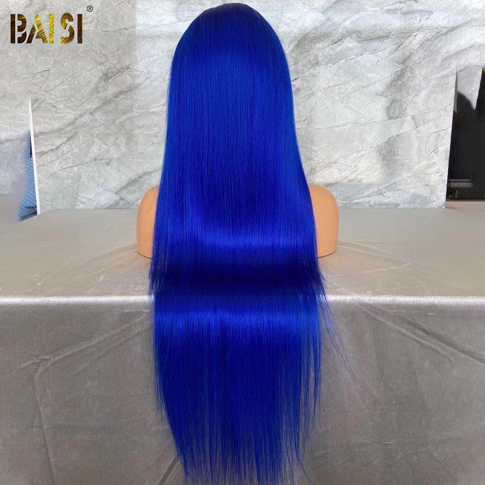 BAISI Achetez 2 perruques minimum au prix d'usine fournisseur 13x4 Lace Frontal Perruque Lisse En Bleu En 100% Cheveux Humains (Pas Besoins De Code)