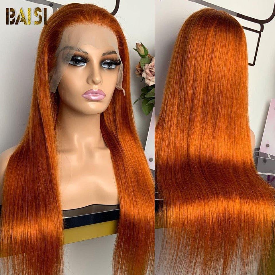 Peluca naranja recta con encaje frontal BAISI 13x4 en cabello 100% humano
