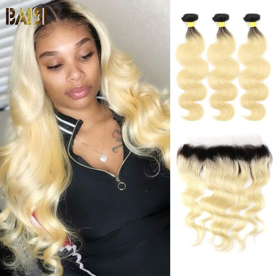 BAISI 10A 100% Human Hair 1B/613# Eurasian Wavy Body Wave Blonde Hair Bundles With Frontal