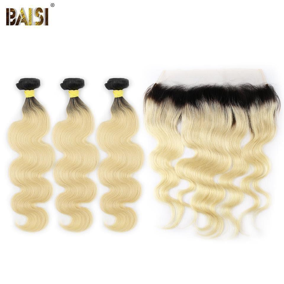 BAISI 10A 100% Human Hair 1B/613# Eurasian Wavy Body Wave Blonde Hair Bundles With Frontal