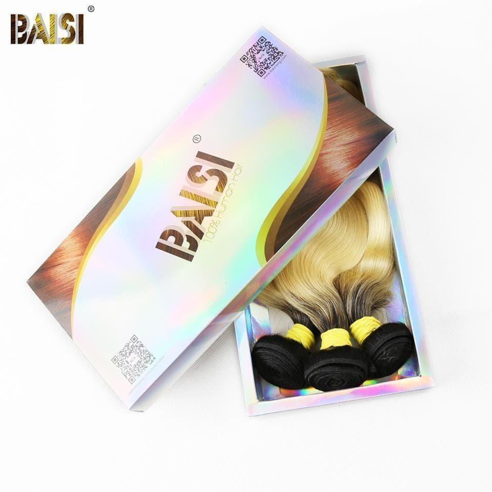 BAISI 10A 100% Human Hair 1B/613# Eurasian Wavy Body Wave Blonde Hair Bundles With Frontal