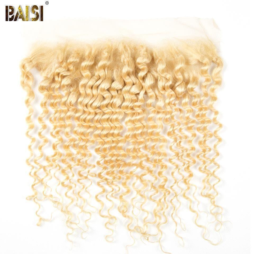 BAISI 10A 100% cabello humano 613 # paquetes de cabello rubio rizado de onda profunda con cierre/Frontal