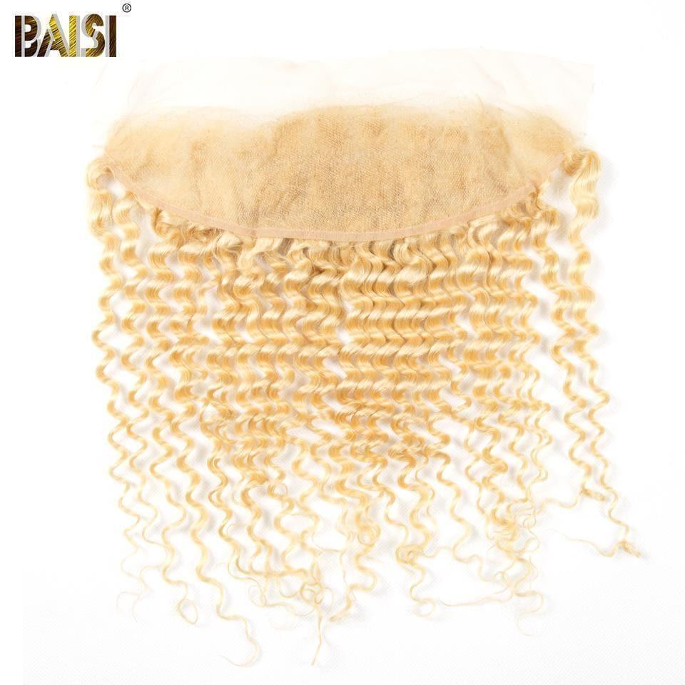 BAISI 10A 100% cabello humano 613 # paquetes de cabello rubio rizado de onda profunda con cierre/Frontal