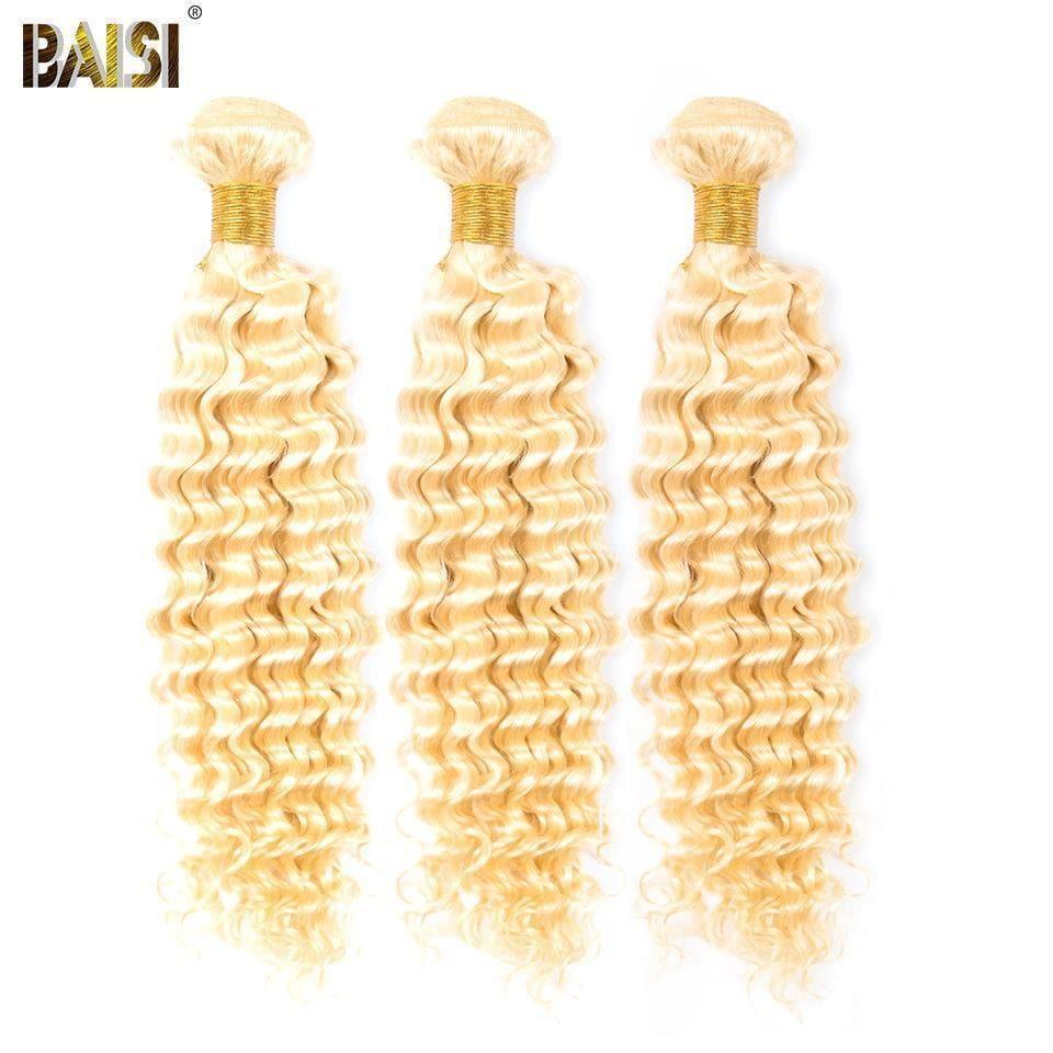 BAISI 10A 100% cabello humano 613 # paquetes de cabello rubio rizado de onda profunda con cierre/Frontal