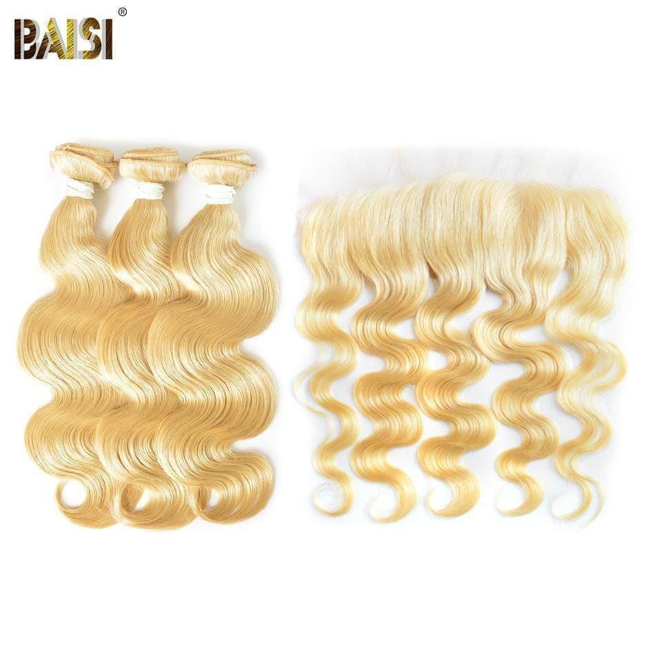 BAISI 10A 100% Human Hair 613# Eurasian Wavy Body Wave Blonde Hair Bundles With Frontal
