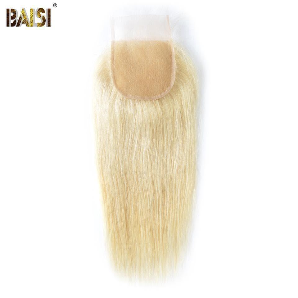 BAISI 8A 100% Human Hair Blonde #613 Straight Lace Closure 4x4