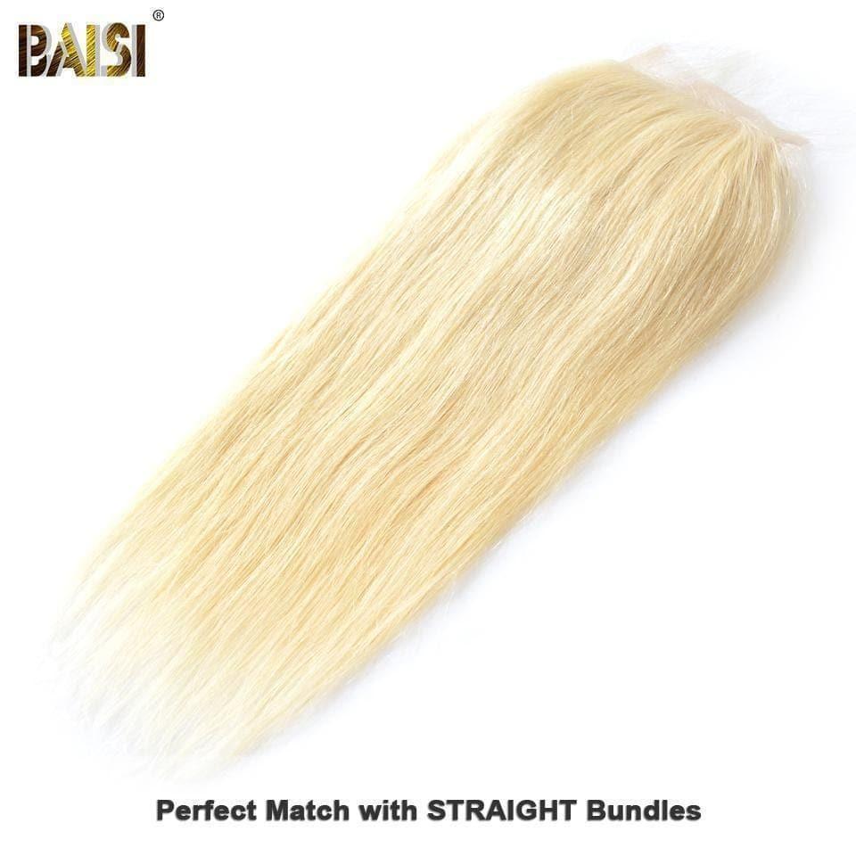 BAISI 8A 100% Human Hair Blonde #613 Straight Lace Closure 4x4