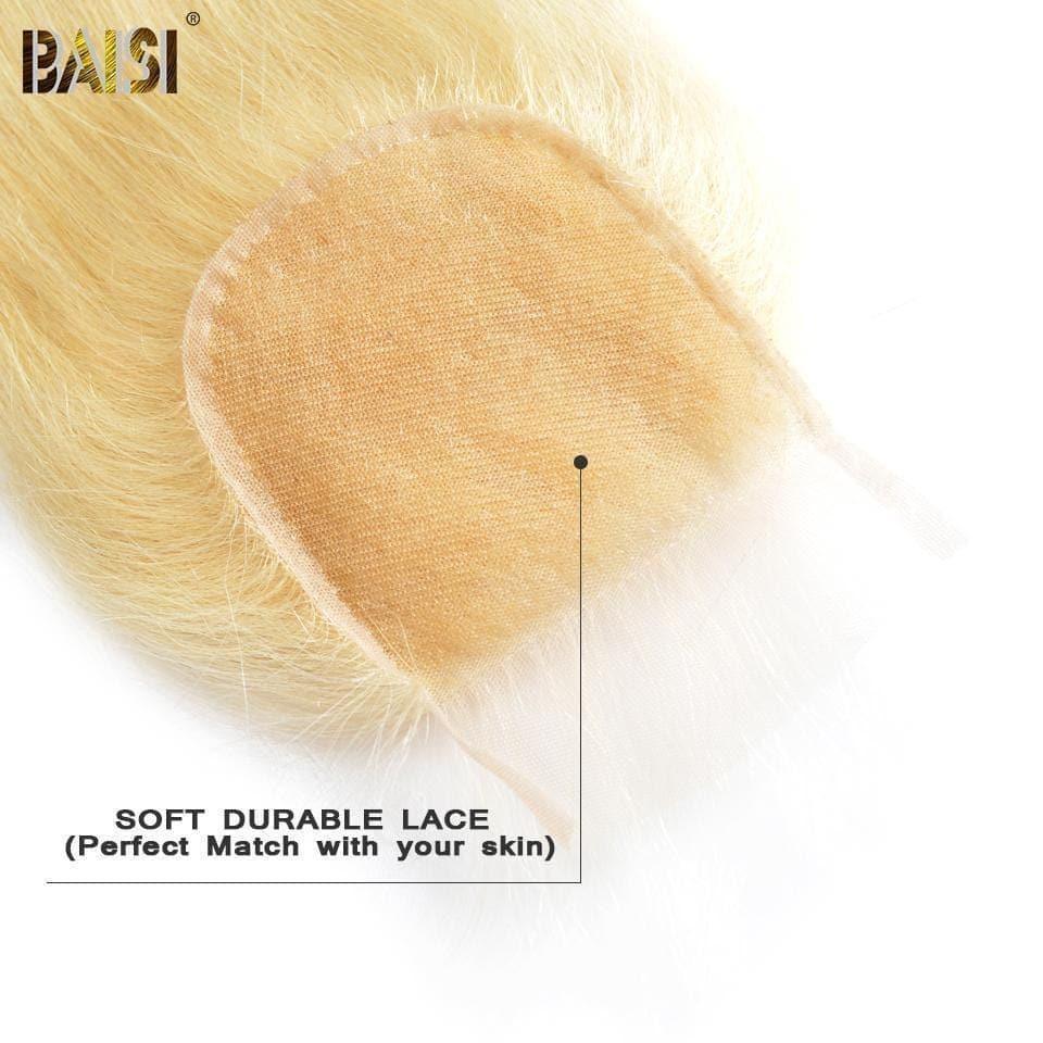 BAISI 8A 100% Human Hair Blonde #613 Straight Lace Closure 4x4
