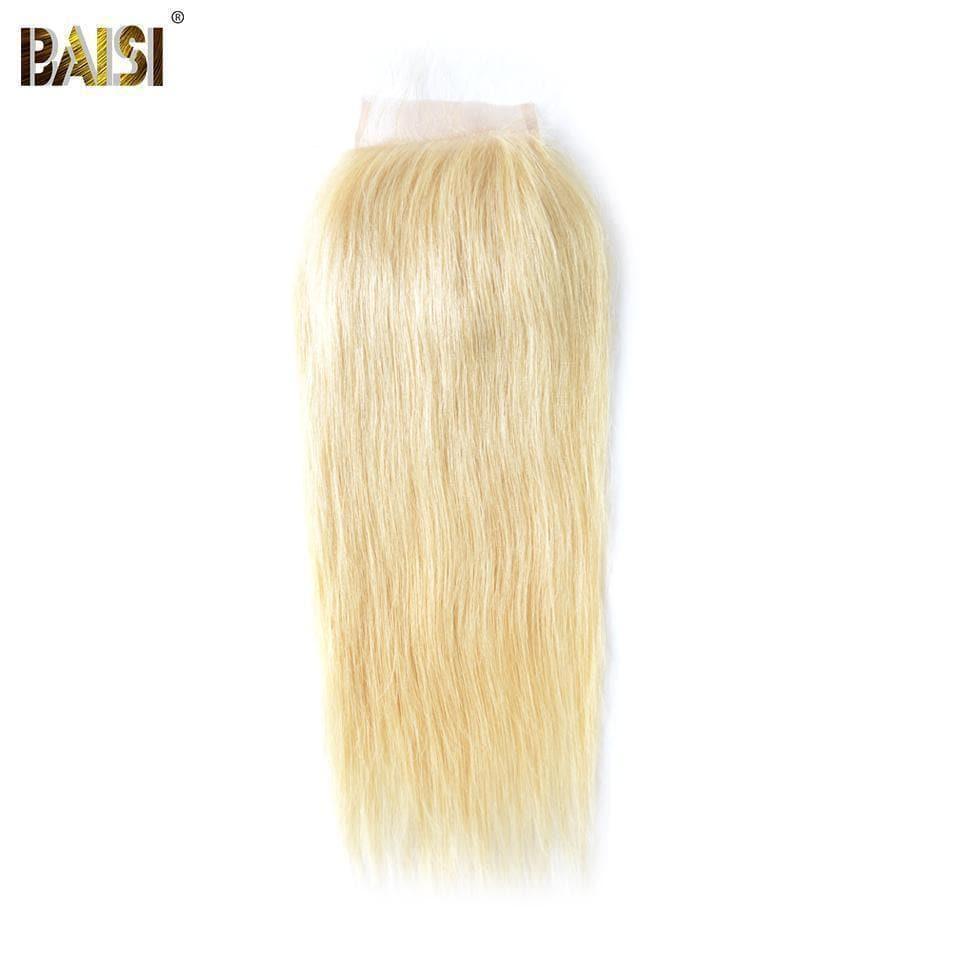 BAISI 8A 100% Human Hair Blonde #613 Straight Lace Closure 4x4