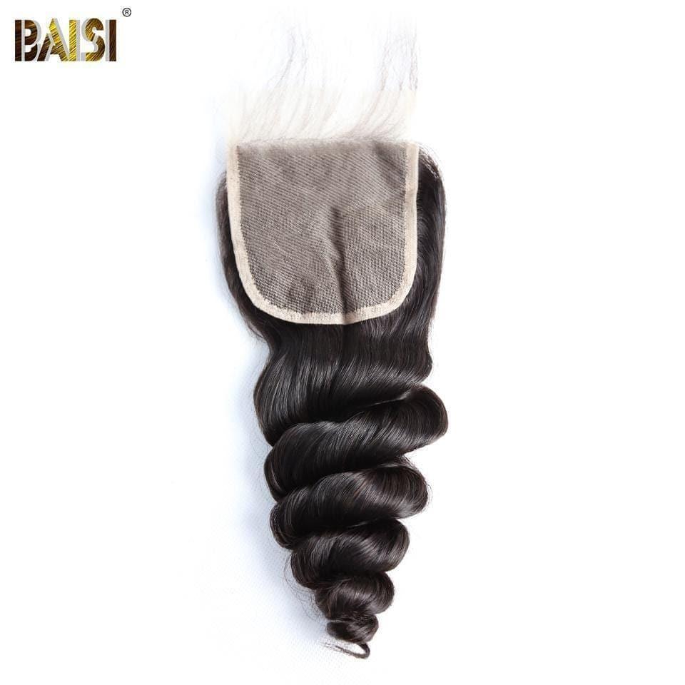Onda floja ondulada del pelo 100% de la Virgen del cierre 4x4 del cordón de BAISI 10A, cierre bajo de seda 4x4