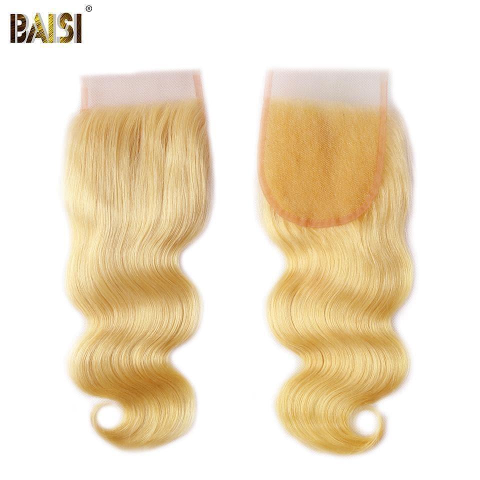 BAISI 10A Bündelgewebe mit Verschluss 100 % eurasisches Menschenhaar, gewelltes, reines Haar, Körperwelle, blond #613