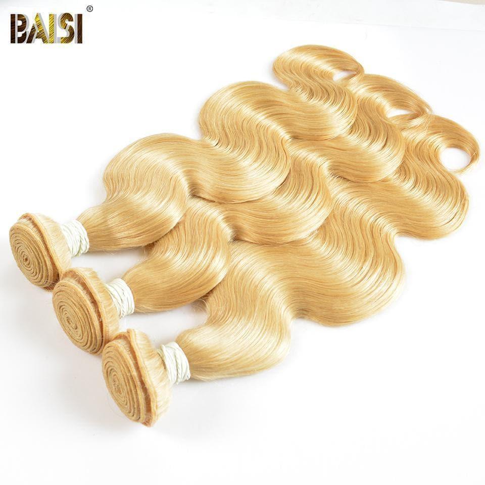 BAISI 10A Bündelgewebe mit Verschluss 100 % eurasisches Menschenhaar, gewelltes, reines Haar, Körperwelle, blond #613