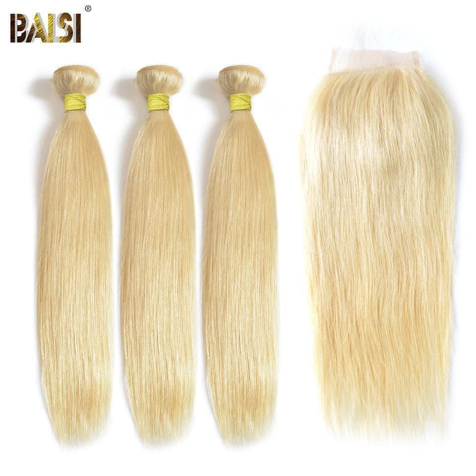 BAISI 10A Bündelgewebe mit Verschluss 100 % eurasisches Menschenhaar, blondes, reines Haar #613