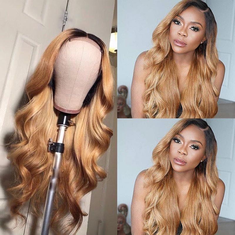 BAISI Perruque 4#T27# Multicolore Front Lace Perruque Ombrée Ondulée Loose Wave