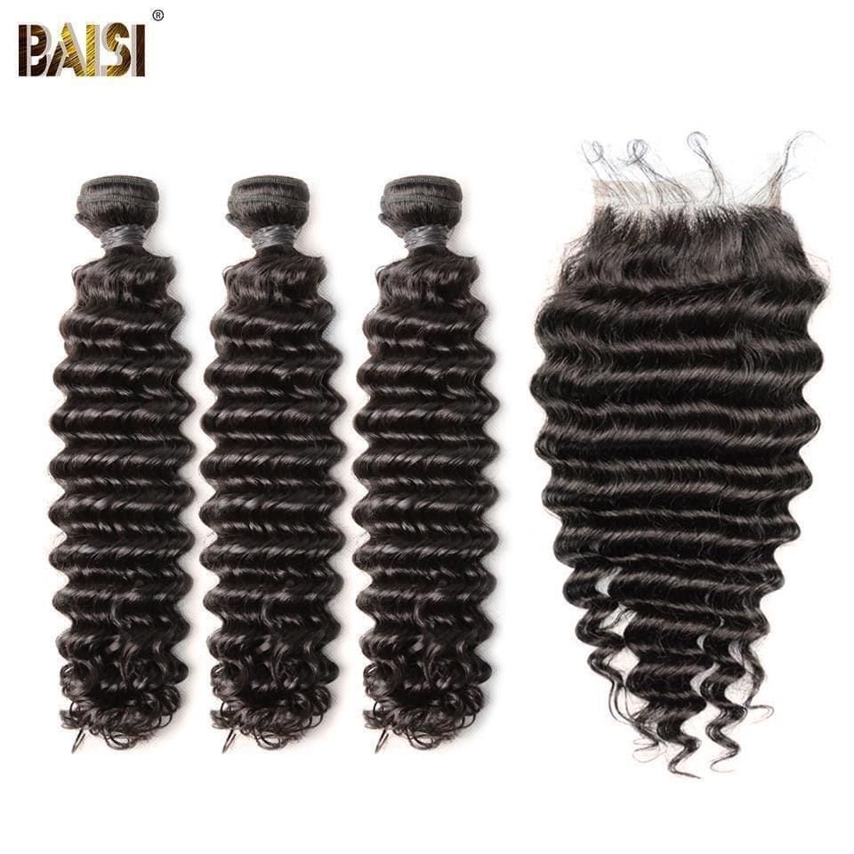 BAISI 10A Tissage Avec Closure/Frontal En Grand Solde Deep Wave