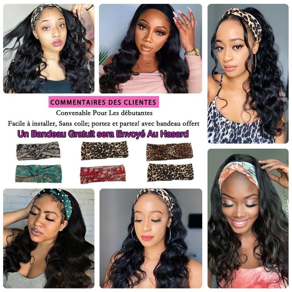 BAISI Maschinell gefertigte gewellte Körperwellen-Stirnbandperücke