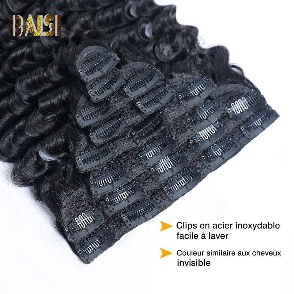 BAISI 100% Human Hair Deep Wave Clip In Hair Extensions 8 Pieces and 120G Per Lot