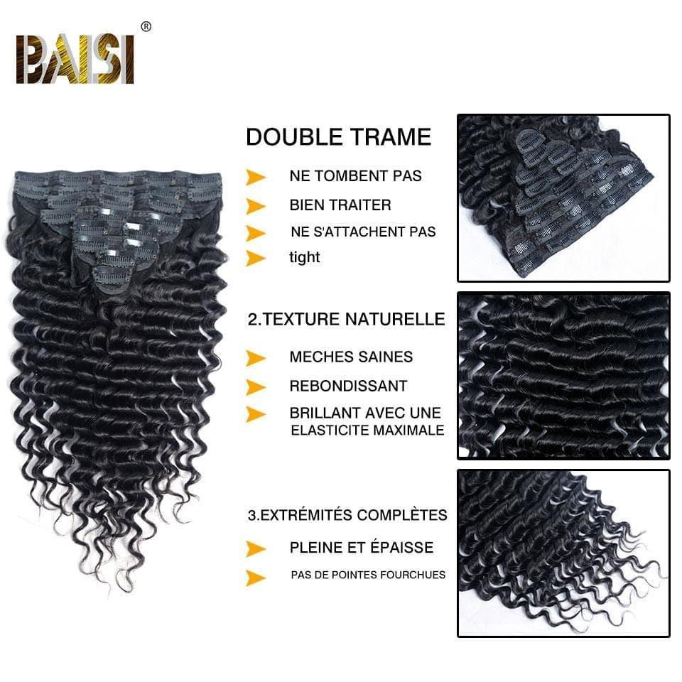 BAISI 100% Human Hair Deep Wave Clip In Hair Extensions 8 Pieces and 120G Per Lot