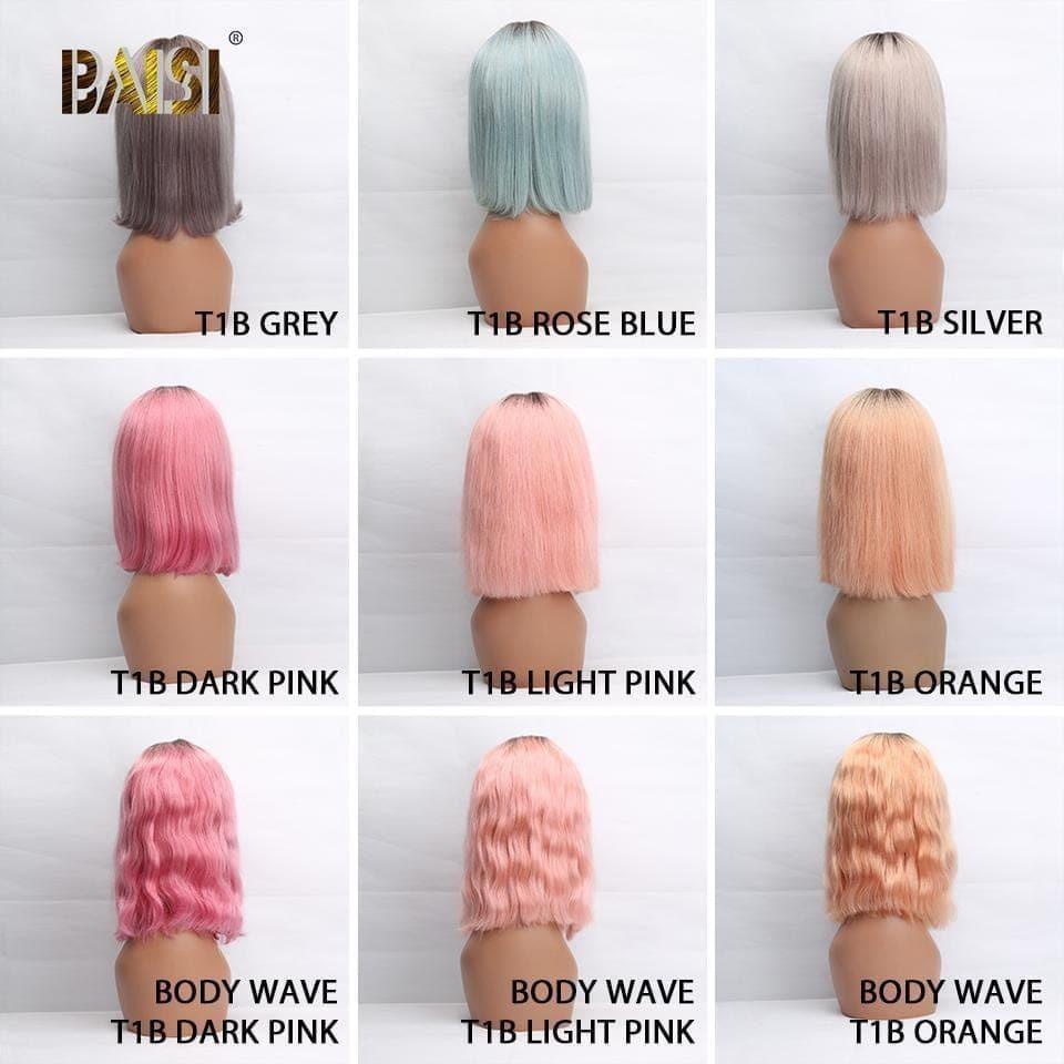 Peruca personalizada frontal de renda com raiz de cabelo escuro 1B cabelo humano multicolorido Bob Wig