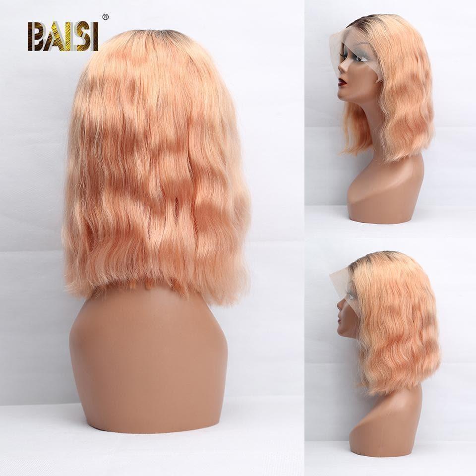 Peruca personalizada frontal de renda com raiz de cabelo escuro 1B cabelo humano multicolorido Bob Wig